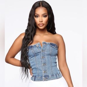 Fashion Nova Zoe Denim Tube Top - S